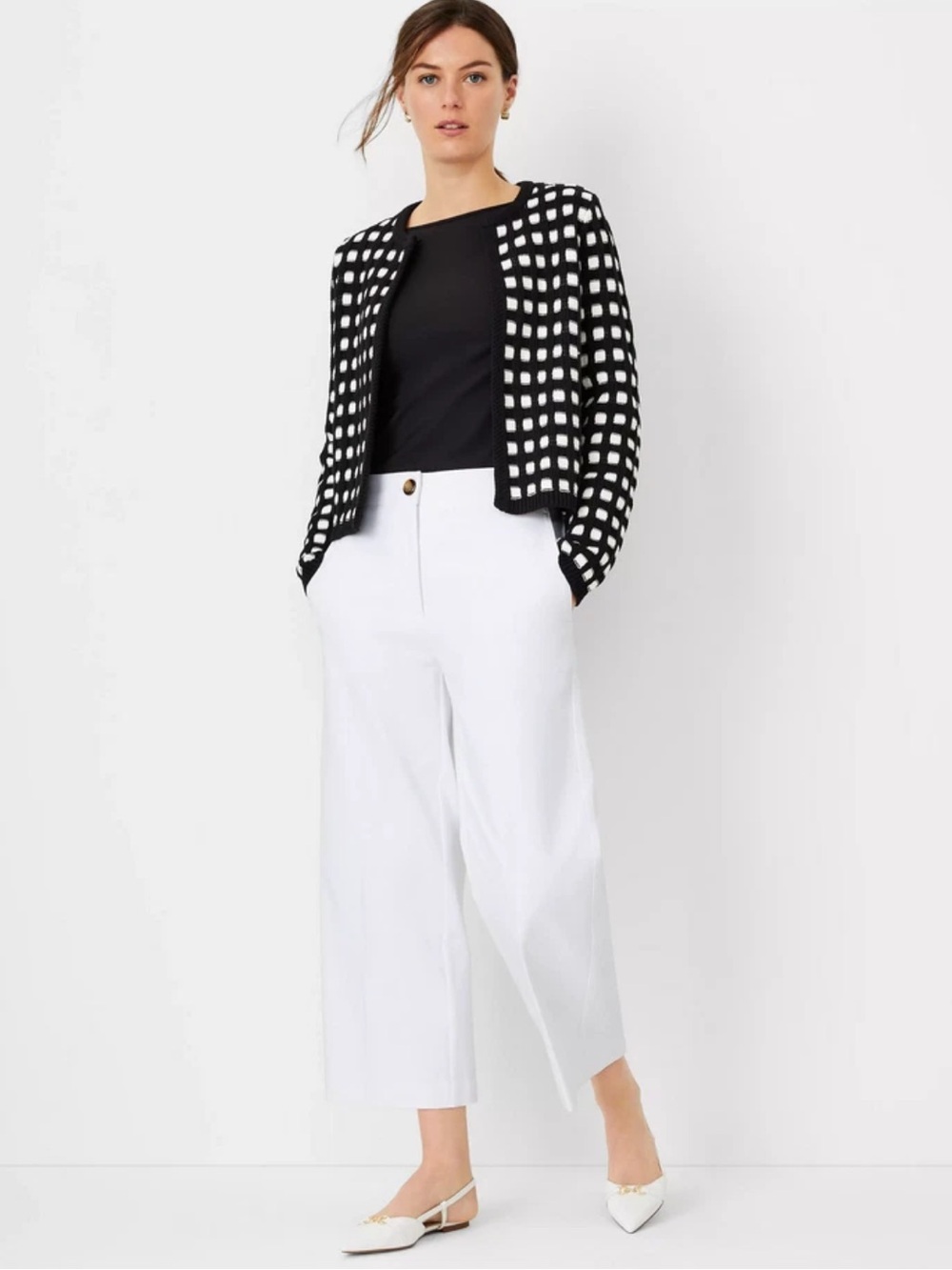 ANN TAYLOR WHITE Petite KATE WIDE LEG CROP PANTS 6P - Picture 2 of 8